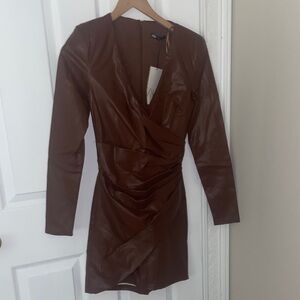 Zara Chocolate Brown Wrap Mini Dress